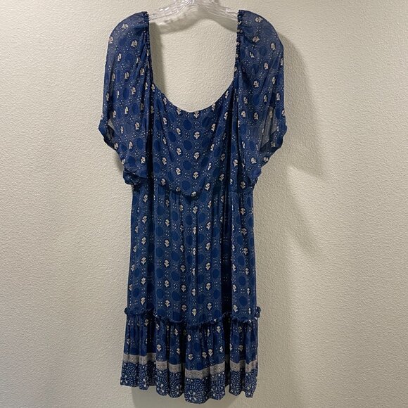 NWT ANTHROPOLOGIE MAEVE Flutter Sleeve Shirred Open Back Mini Dress Navy Size 2X - Picture 3 of 16